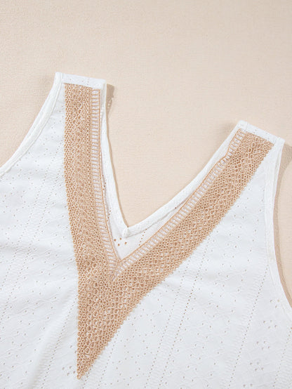White Plus Size Guipure V Neck Eyelet Lace Tank Top
