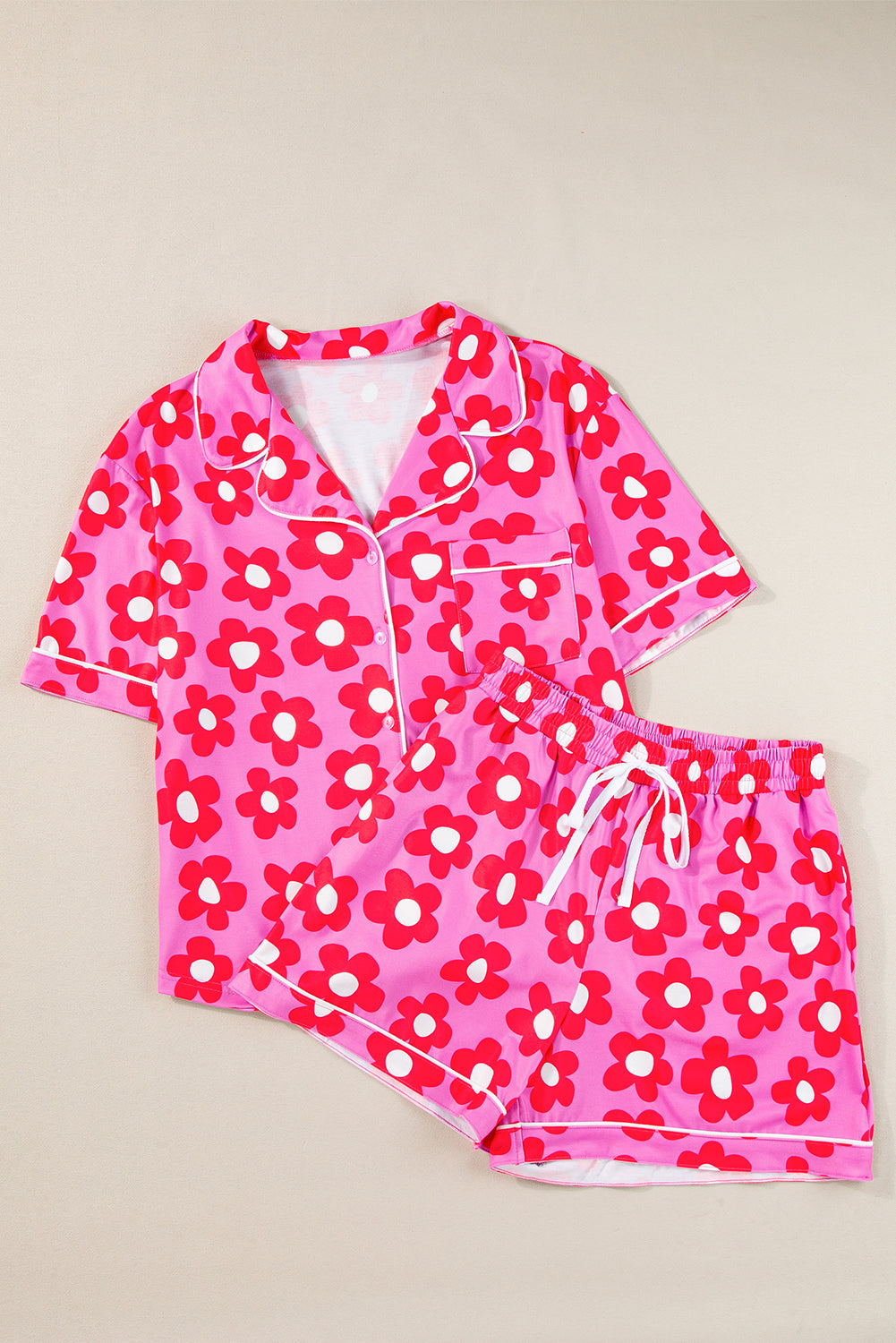 Floral Pattern Short Sleeve Pajama Set with Southern Belle Style