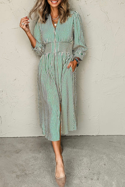 green stripe midi dress