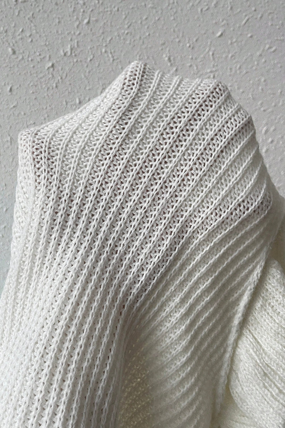 Elegant White Cable Knit Ruffle Sleeve Turtleneck Sweater