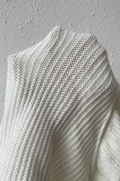 Elegant White Cable Knit Ruffle Sleeve Turtleneck Sweater
