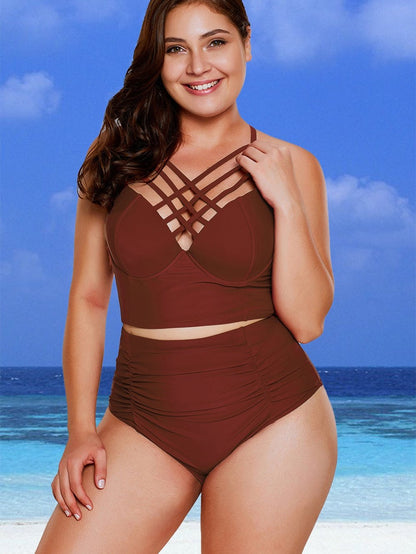 Fiery Red V-Neck High Waist Plus Size Bikini Set