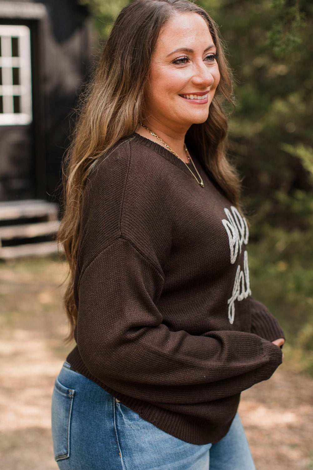 Coffee hello fall Braided Letter Graphic Plus Size Sweater