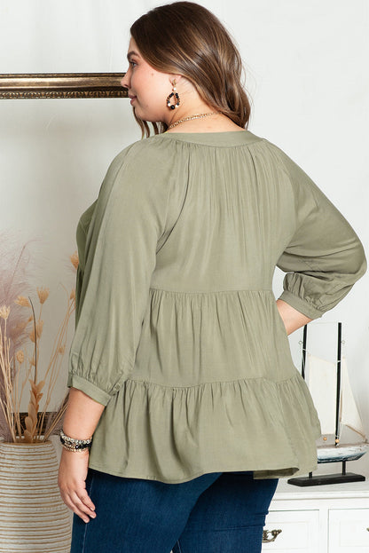 Emerald Plus Size Ruffled Tiered Split Neck Blouse