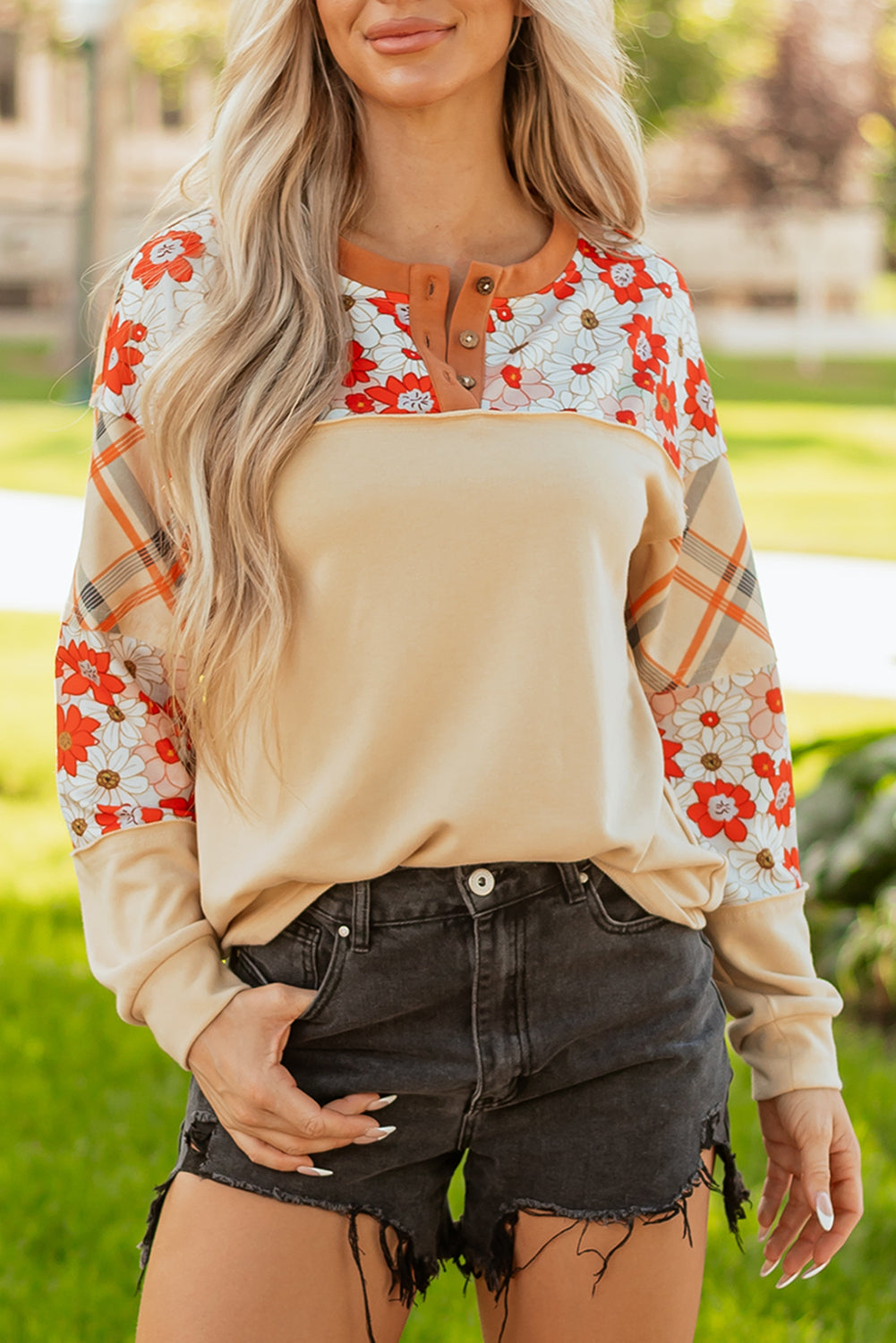 patchwork long sleeve top