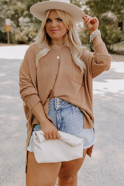 Parchment Plus Size Drop Shoulder Knit Tunic Top