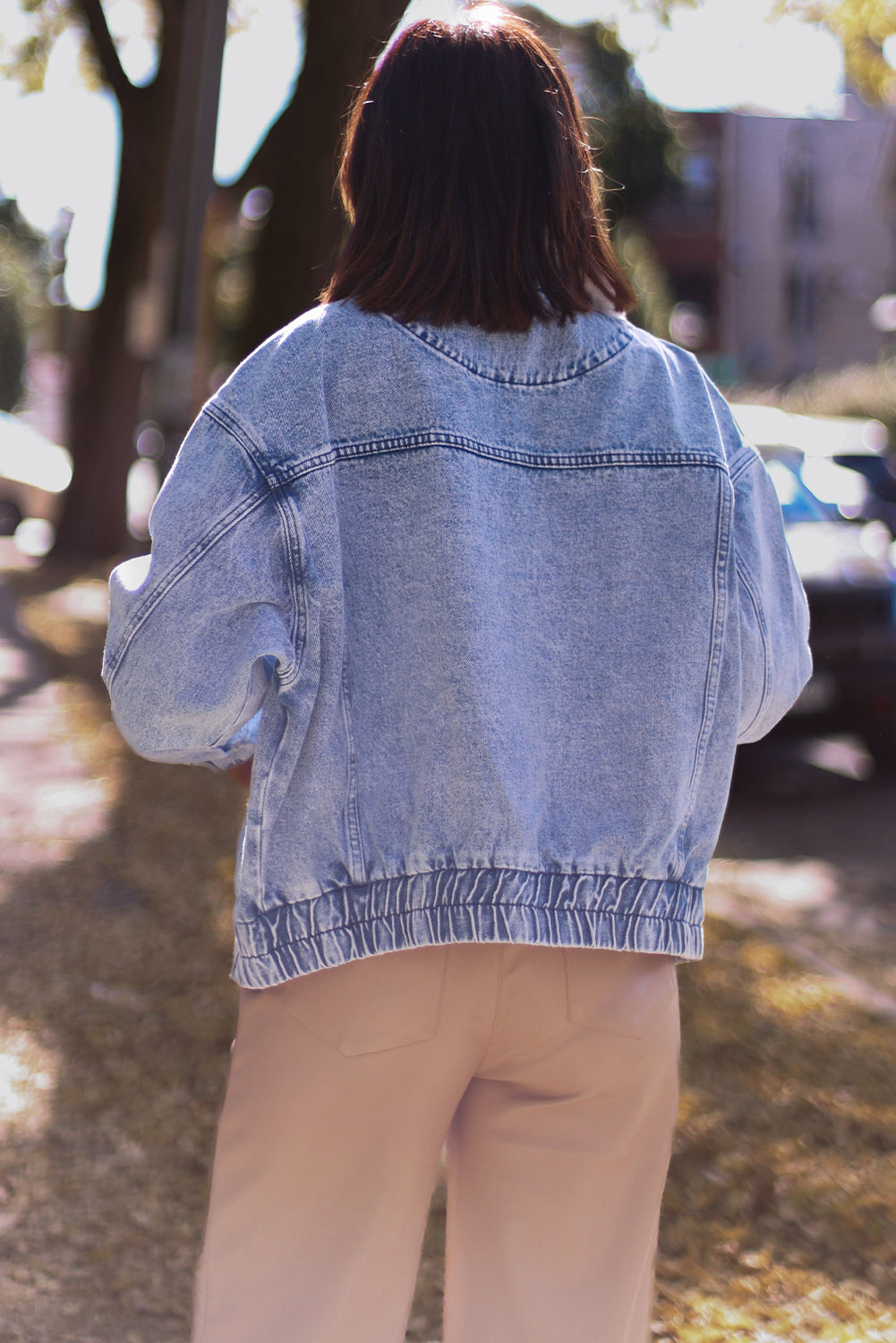 Sky Blue Sherpa Collar Durable Denim Jacket