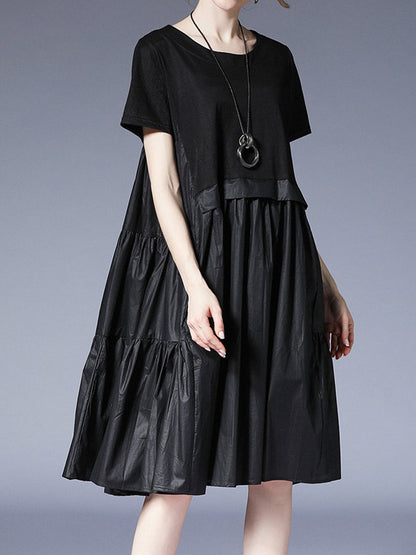 Plus Midi Dresses - Size Curve Dresses Loose Plus Size Round Neck Short Sleeve Stitching Midi Dress - MsDressly