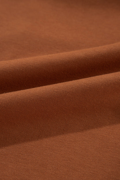 Cinnamon Exposed Seam Cold Shoulder Drawstring Hoodie