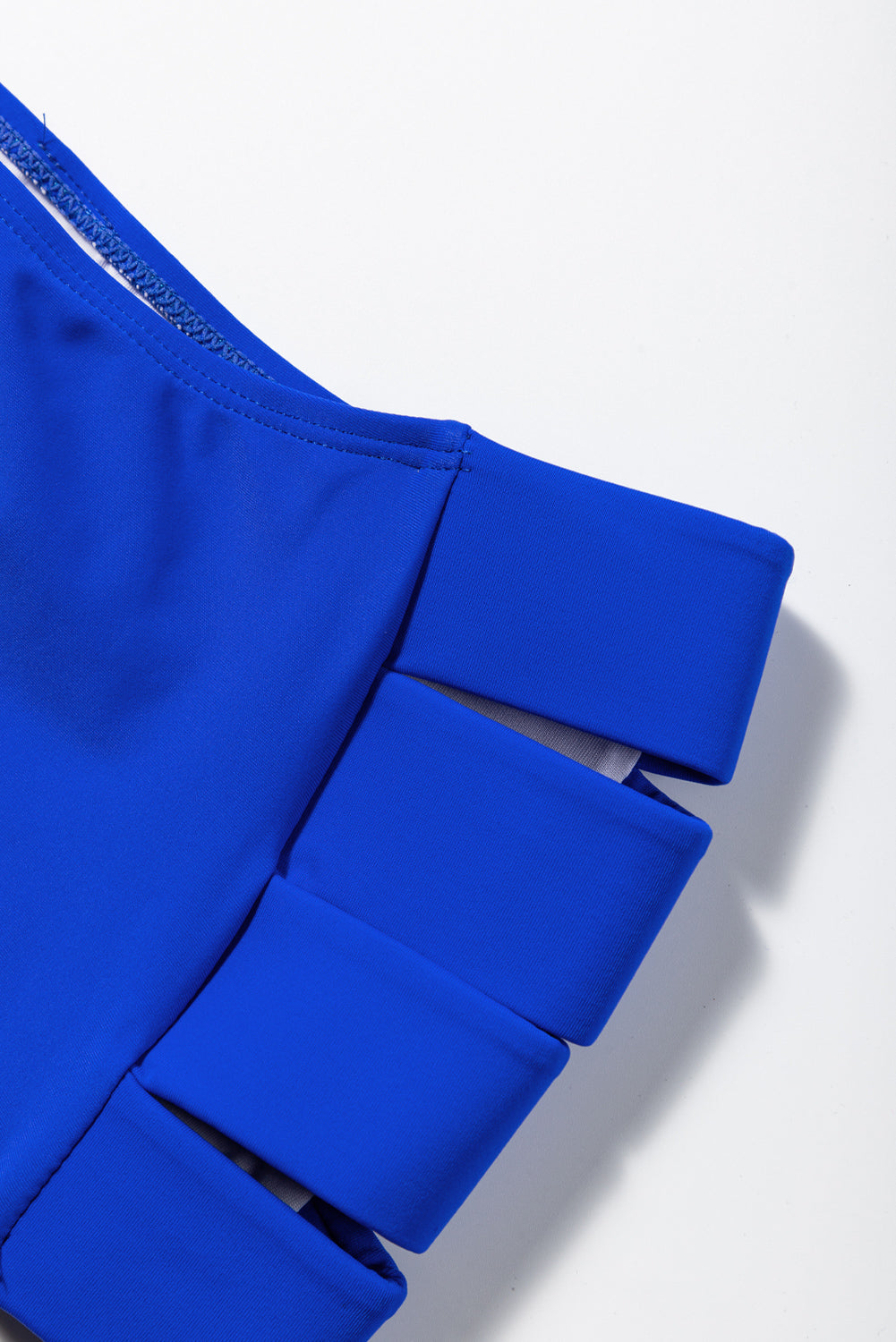 Floral Print Ruffle Trim High Waisted Bikini Set in Ocean Blue