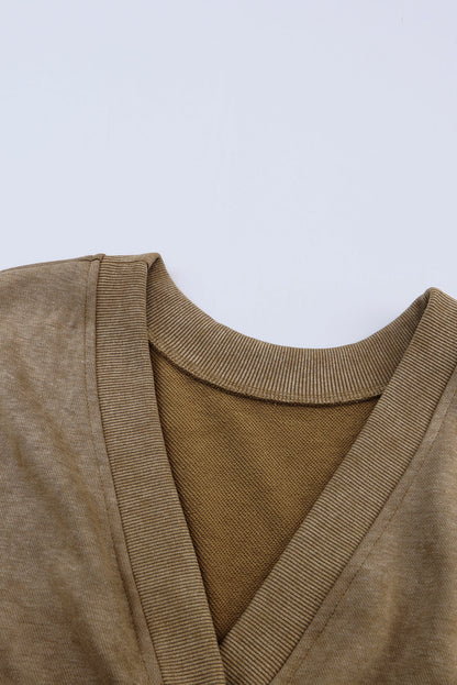 Khaki Twist Back Exposed Seam Oversized Pullover Sweatshirt