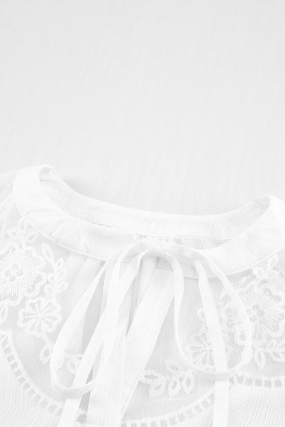Elegant White Lace Detail V-Neck Blouse