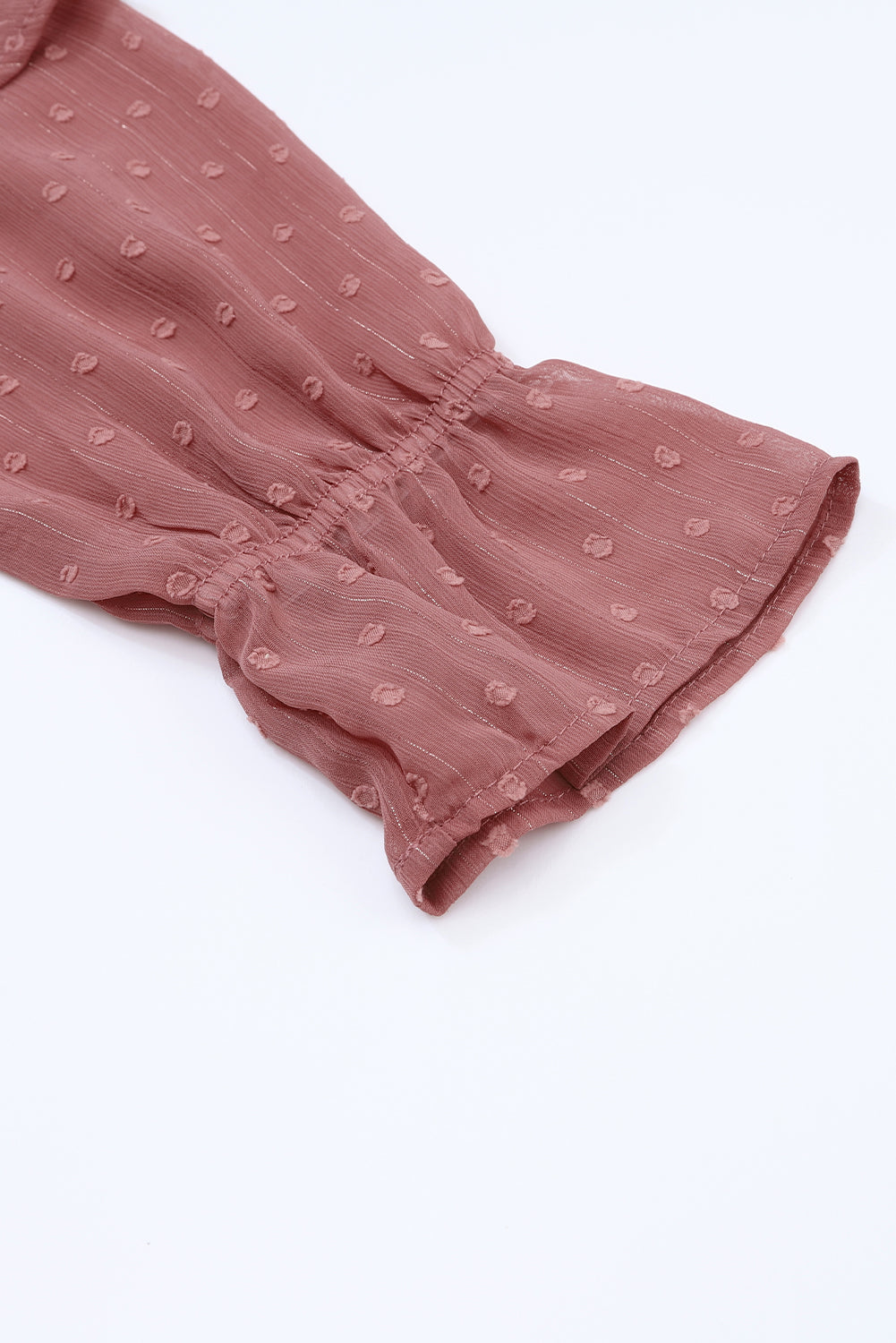 Fiery Red Swiss Dot Lace-up Bubble Sleeve Blouse