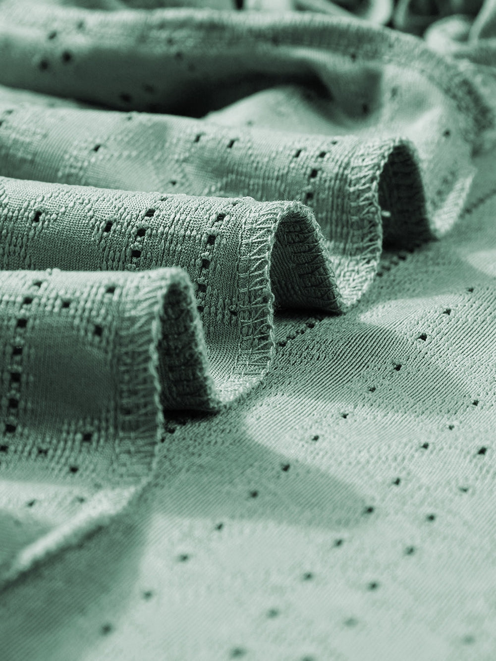 Green Jacquard V-Neck Plus Size Blouse with Petal Sleeves