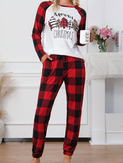 Festive Red Tartan Christmas Graphic Lounge Set