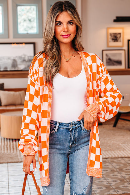 orange checkered cardigan