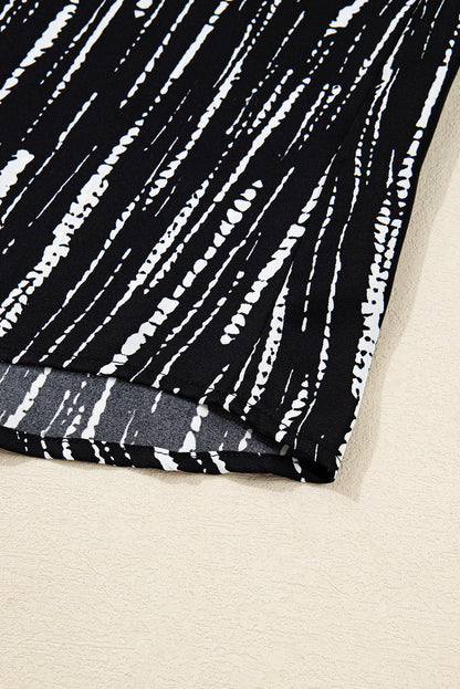 Black Abstract Printed V Neck Fall Blouse