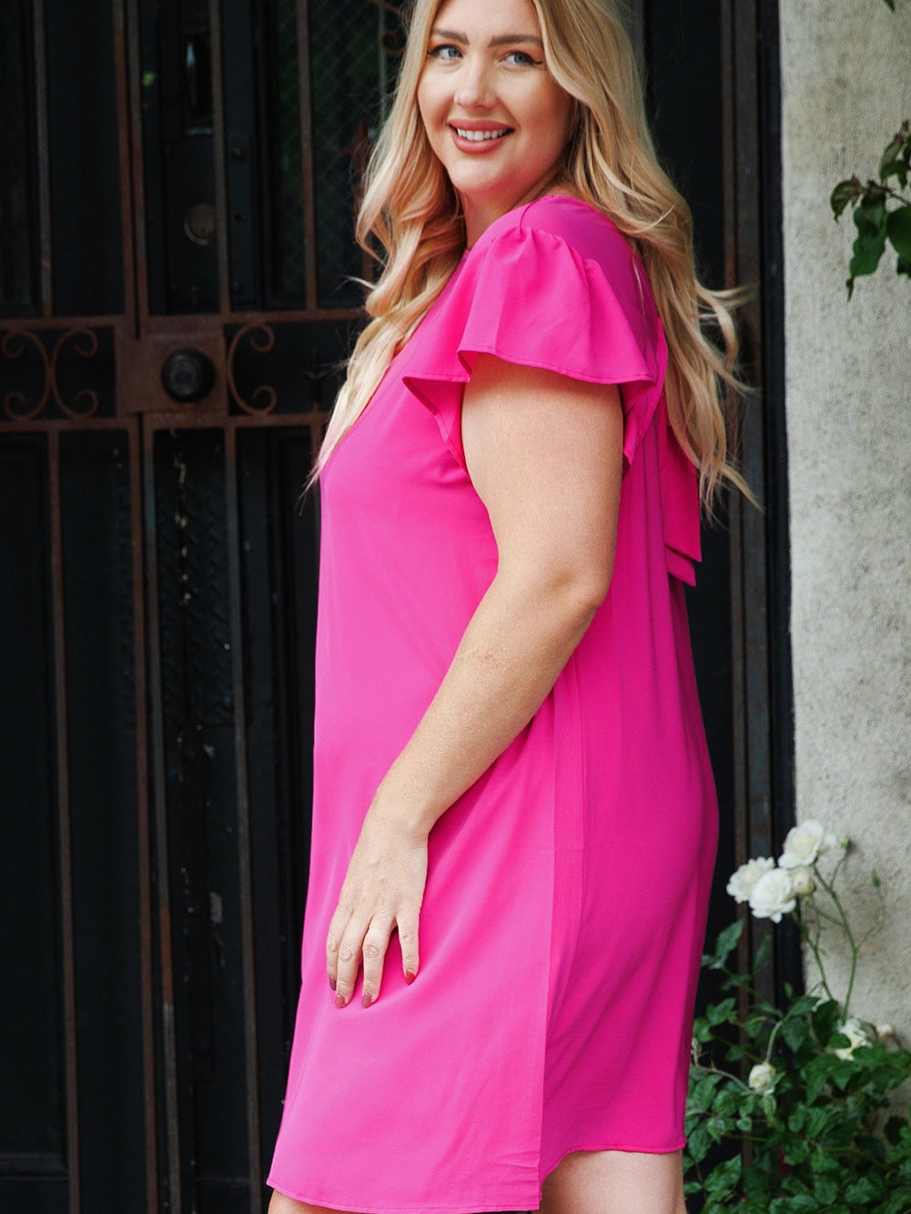 Rose Plus Size Ruffle Sleeve Mini Dress