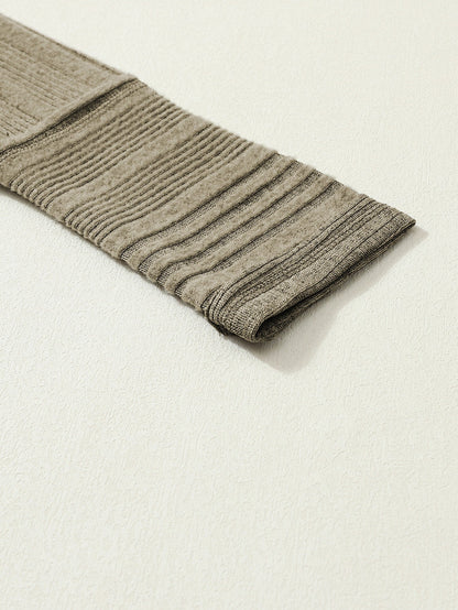 Jungle Green Ribbed Knit V-Neck Button-Up Top