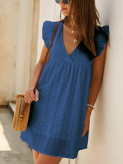 Temperament Commuter V neck Lace Mini Dress