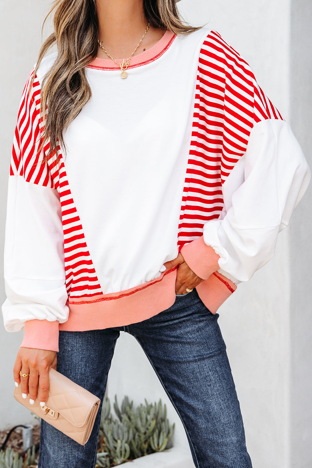 stripe patchwork sweatshirt