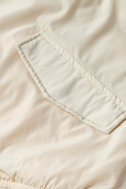 Apricot Zip-Up Puffer Jacket with Side Pockets