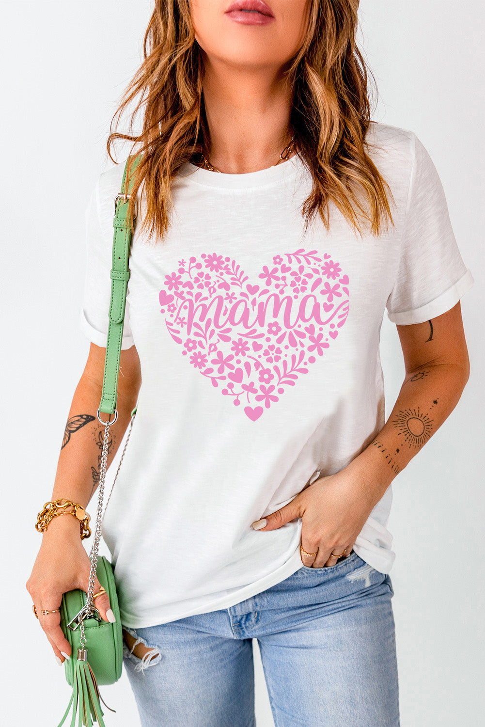 Heartfelt Floral Mama Graphic Tee in White