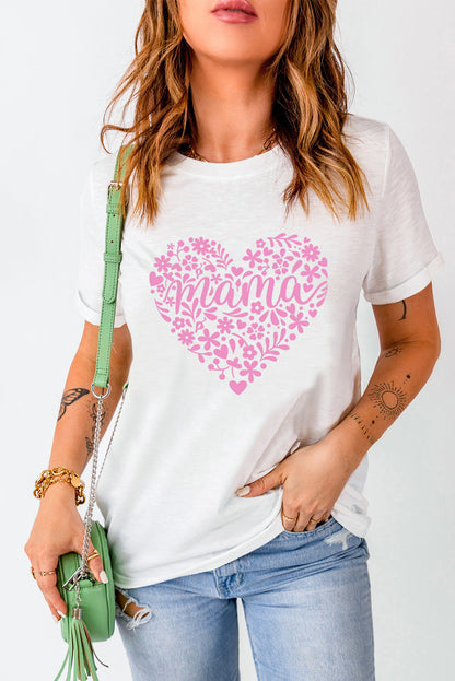 Heartfelt Floral Mama Graphic Tee in White