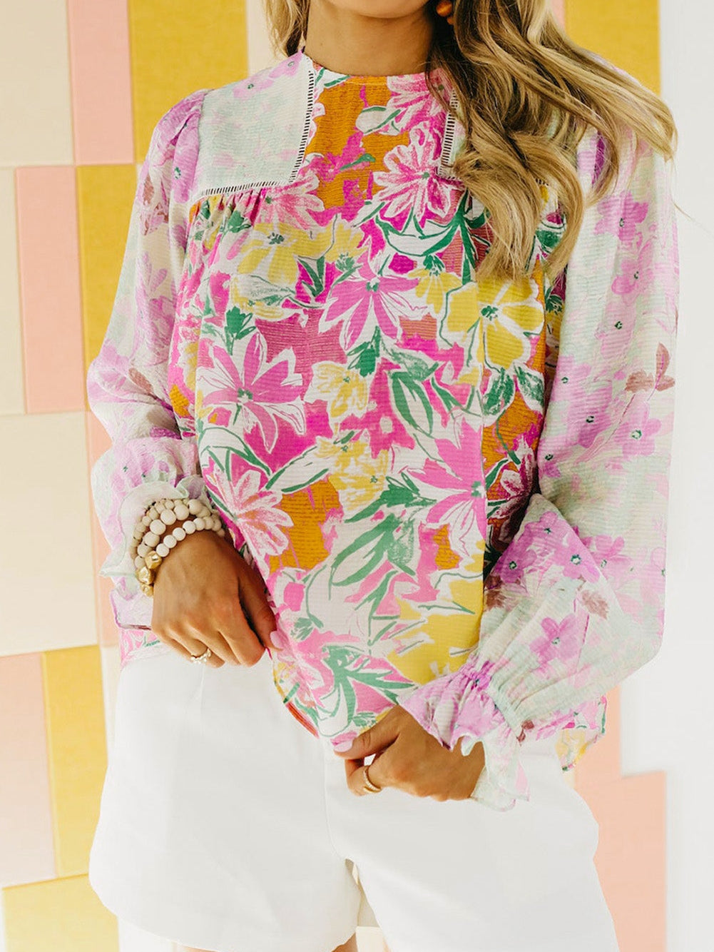 Elegant Purple Floral Lace Trim Shift Blouse