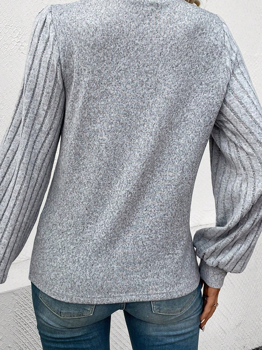 Elegant Gray Bishop Sleeve Knit Top