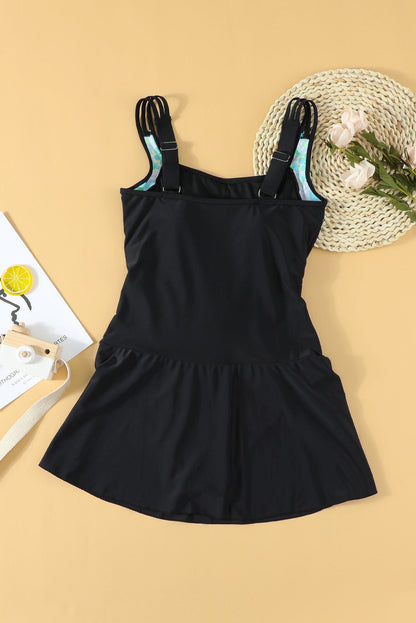 Floral Print Ruched Swimdress with Tummy Control