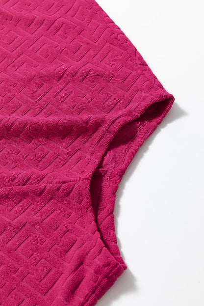 Rose Red Textured Plus Size Dolman Sleeve Top and Shorts Set