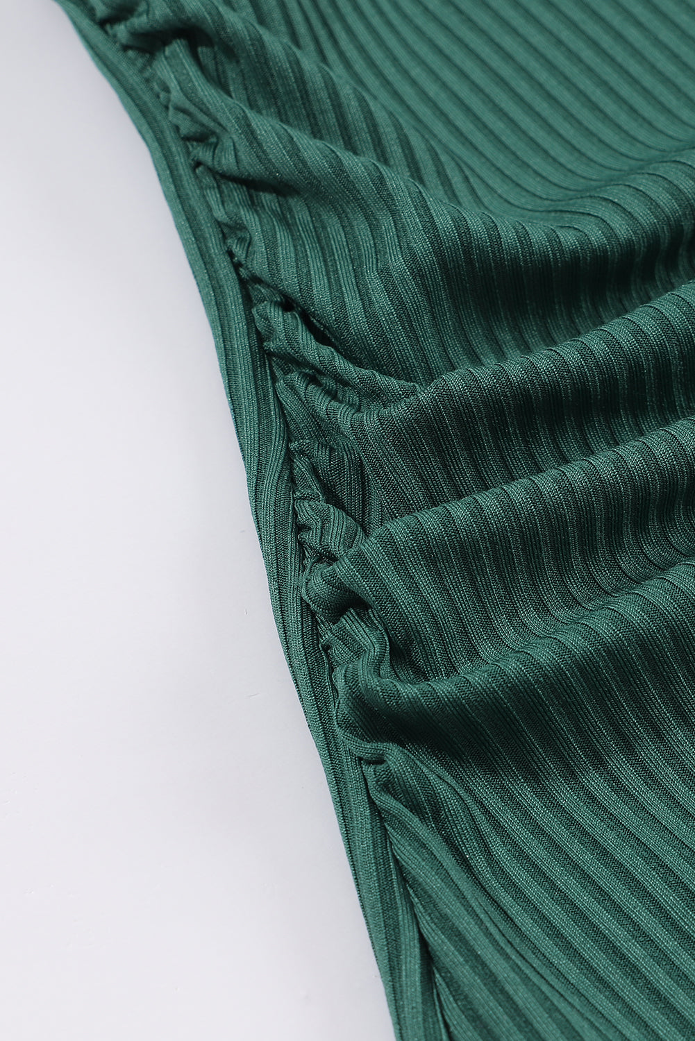 Black Emerald Ruched U Neck Ribbed Tankini