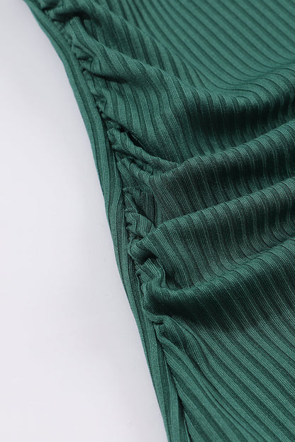 Black Emerald Ruched U Neck Ribbed Tankini