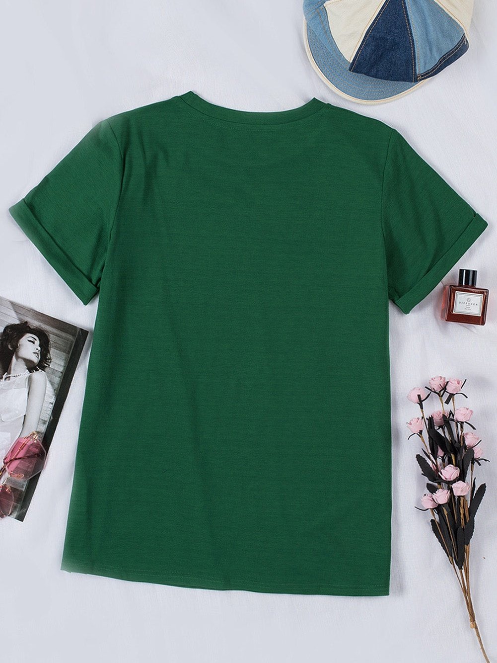 Green Casual Crew Neck T-Shirt for Women