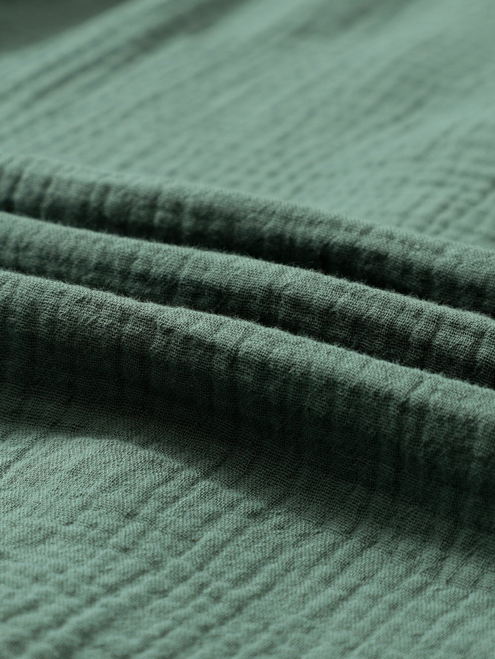 Green Crinkled Shirt with Frilled Split Neck