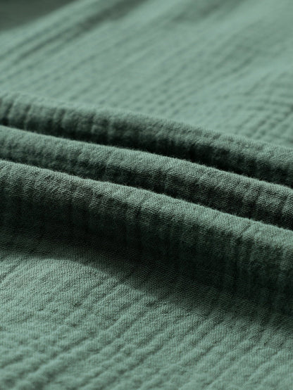 Green Crinkled Shirt with Frilled Split Neck