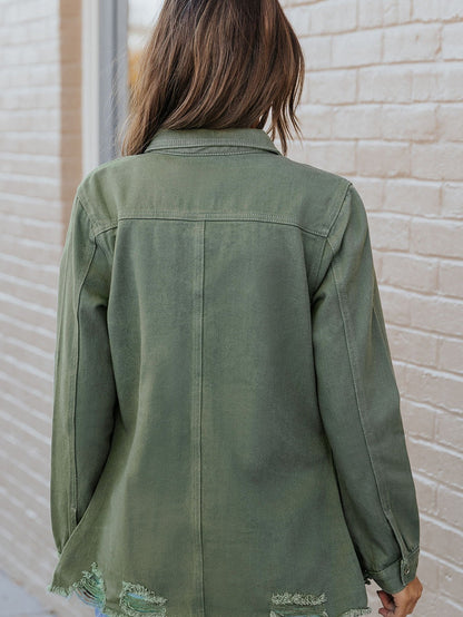Green Distressed Cotton Shacket