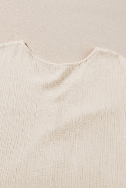 V Neck Hollow Jacquard Short Sleeve T-Shirt in Black and Pink