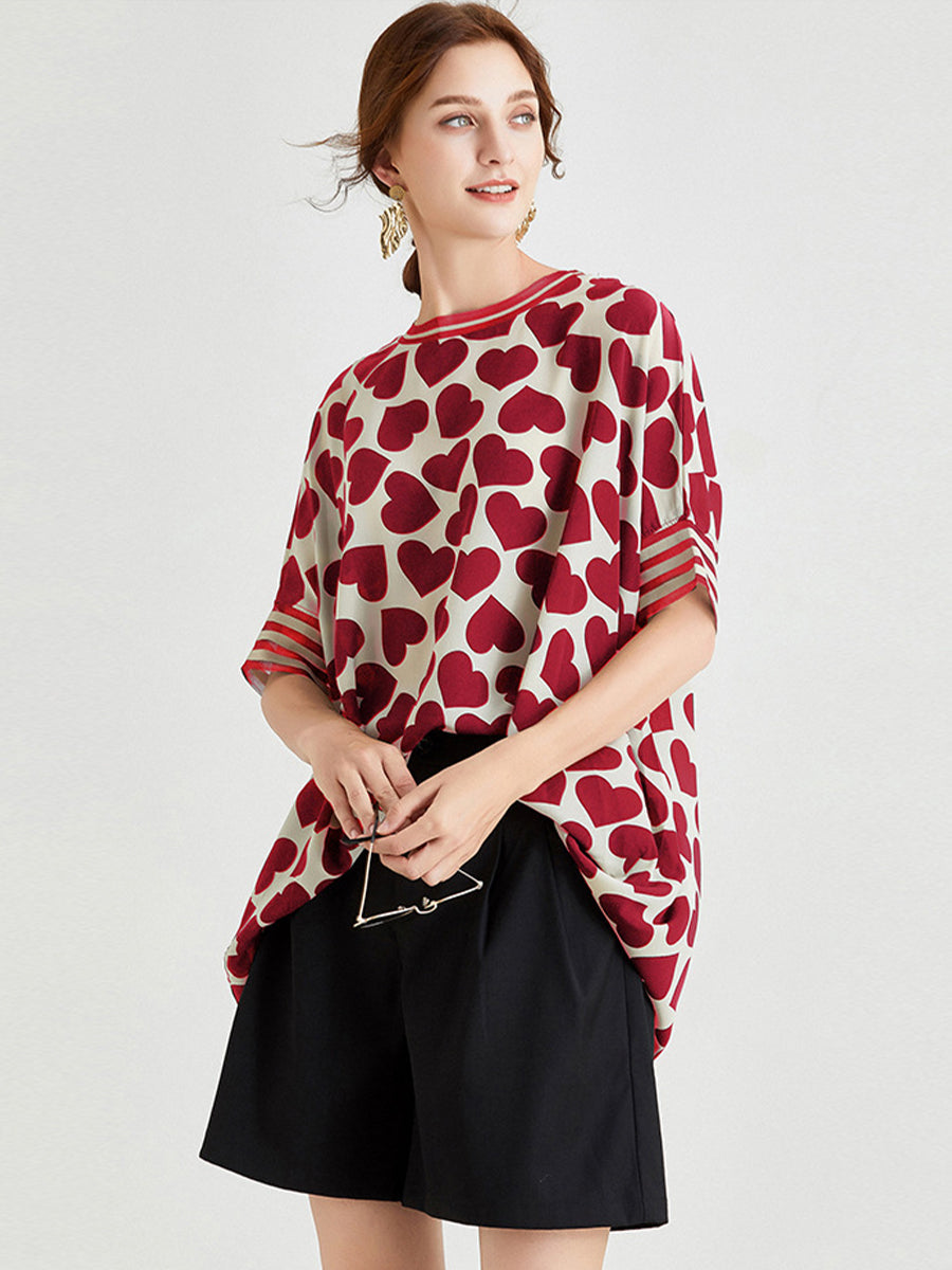 Silk Print Loose Short-Sleeved T-Shirt
