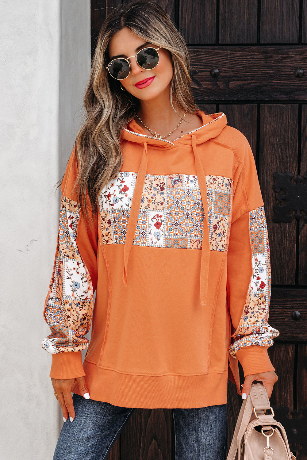 floral patchwork hoodie
