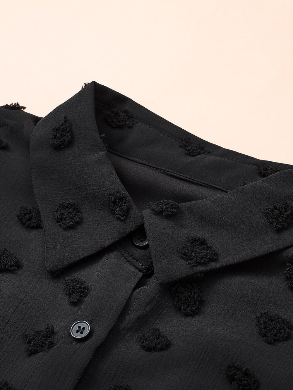 Elegant Black Polka Dot Fuzzy Button-Up Blouse