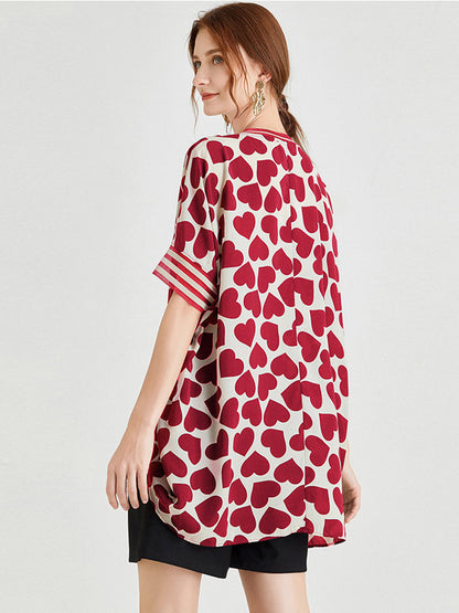 T-Shirts - Silk Print Loose Short-Sleeved T-Shirt - MsDressly