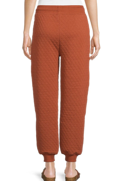 Gold Flame Solid Color Quilted Texture V Neck Button Down Top Drawstring Jogger Pants Set