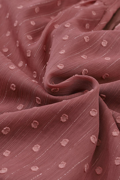 Fiery Red Swiss Dot Lace-up Bubble Sleeve Blouse