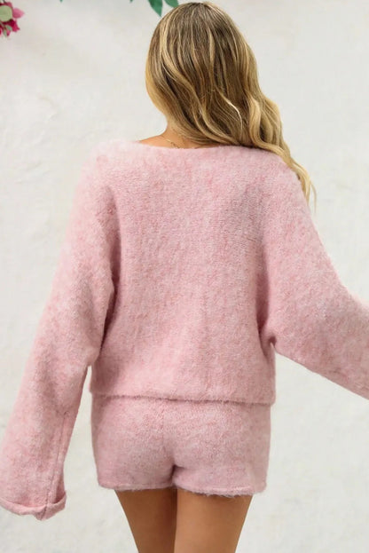 Pink Braided Bow Detail Round Neck Baggy Sweater