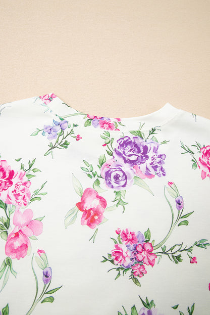 Apricot Floral Print Pullover Drawstring Lounge Pants Set