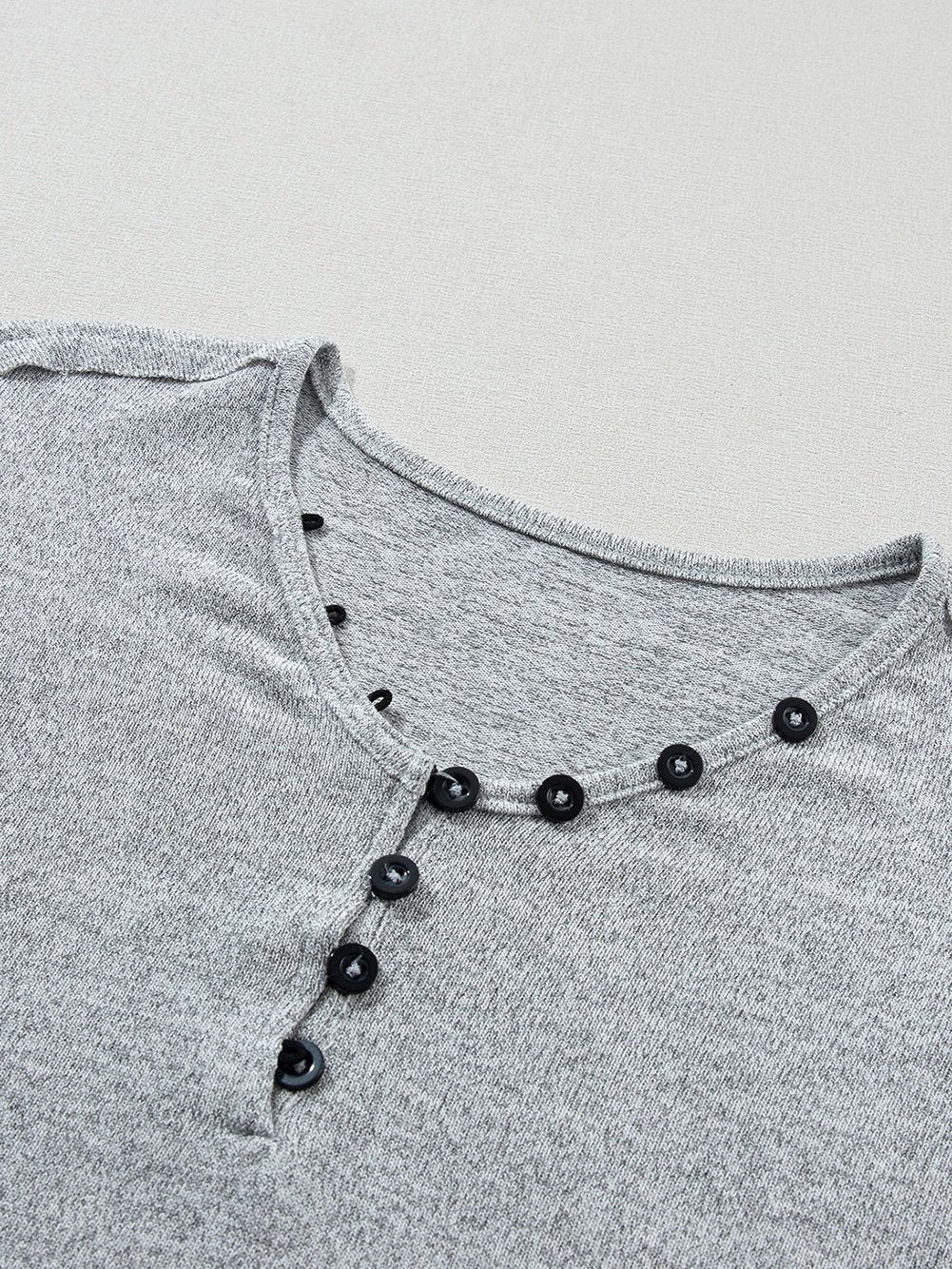 Elegant Gray Floral Lantern Sleeve V-Neck Blouse