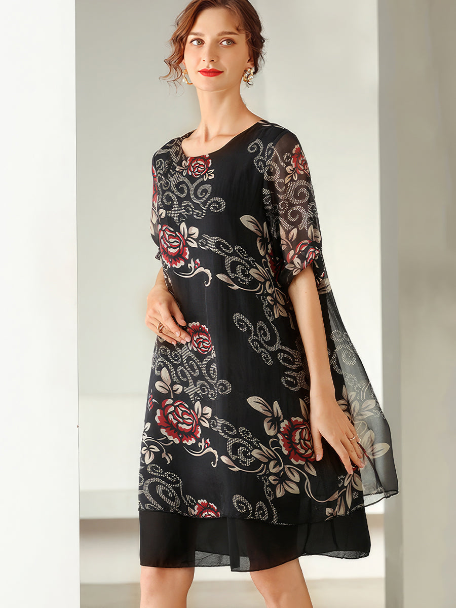 Plus Mini Dresses - Size Curve Dresses Temperament Print Slim Short Sleeved Mini Dress - MsDressly