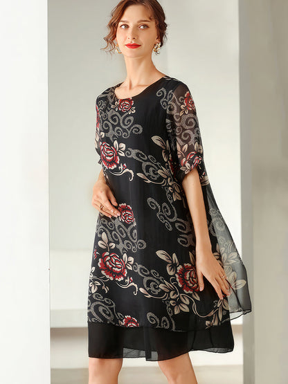 Plus Mini Dresses - Size Curve Dresses Temperament Print Slim Short Sleeved Mini Dress - MsDressly